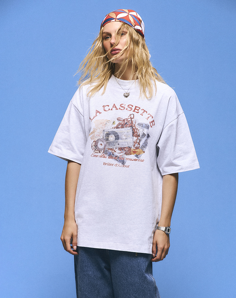 Оверсайз футболка меланж с принтом на груди