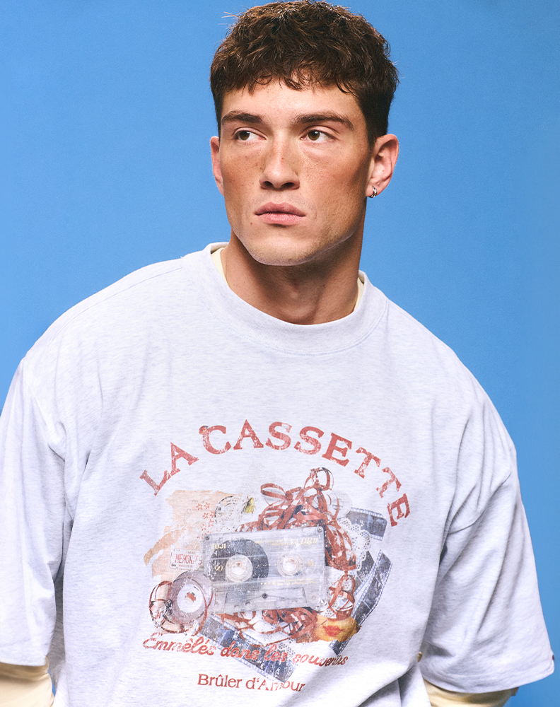 Оверсайз футболка меланж с принтом на груди