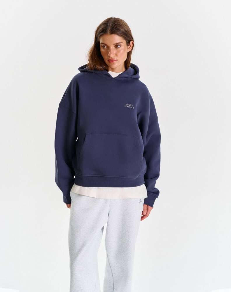 Тёмно-синее оверсайз худи "Logo de base 01"