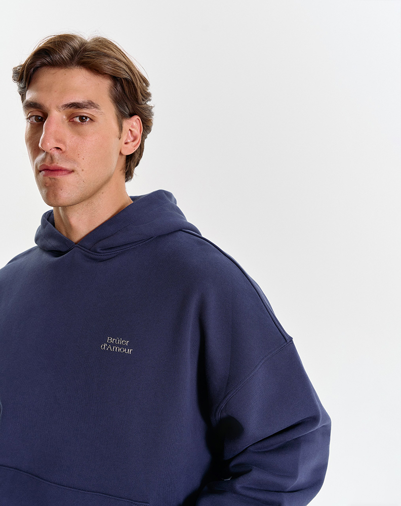 Тёмно-синее оверсайз худи "Logo de base 01"