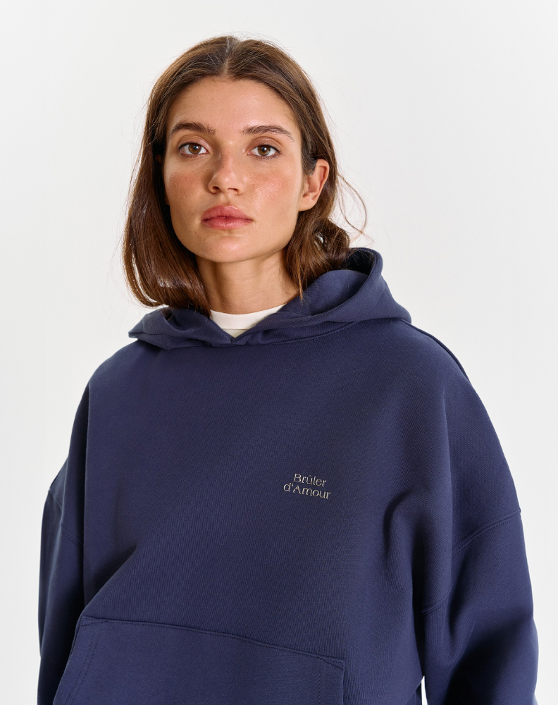 Тёмно-синее оверсайз худи "Logo de base 01"