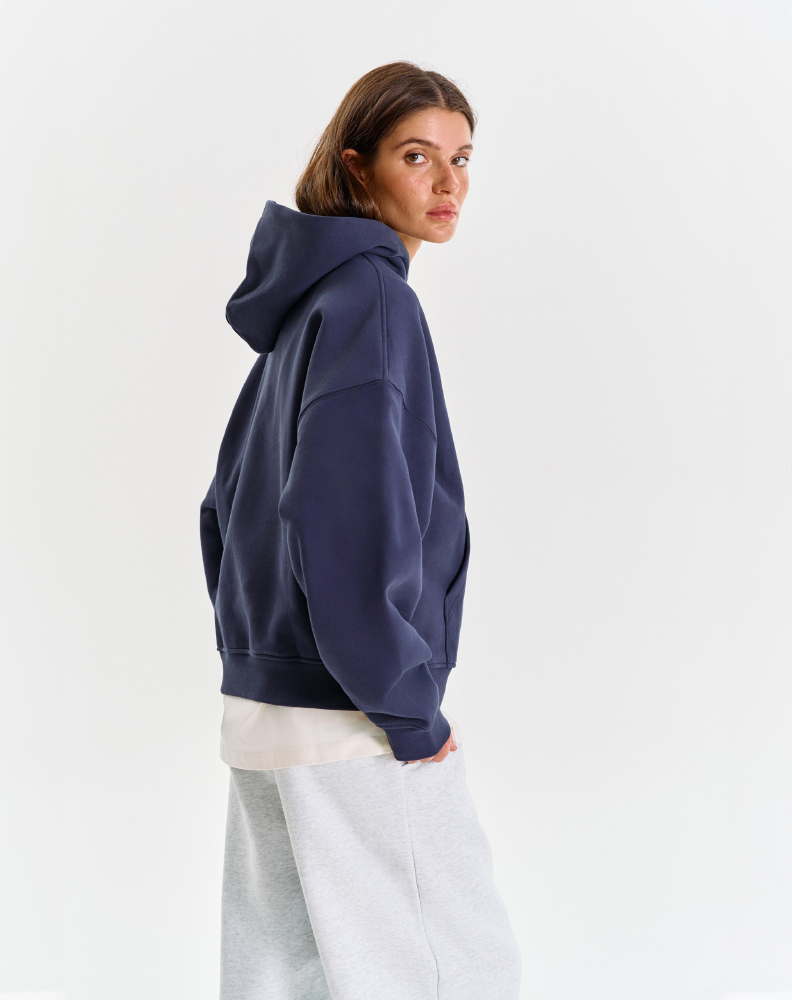 Тёмно-синее оверсайз худи "Logo de base 01"