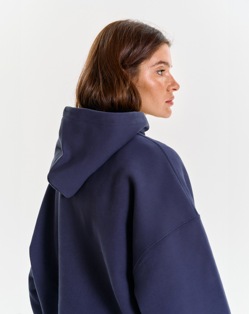 Тёмно-синее оверсайз худи "Logo de base 01"