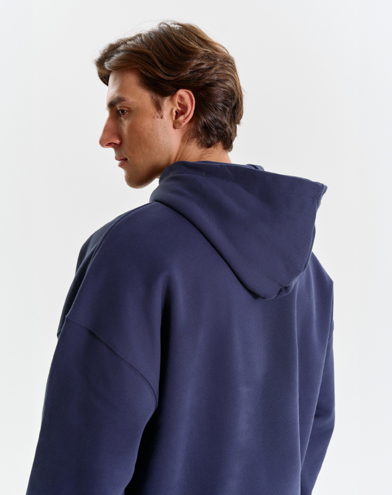 Тёмно-синее оверсайз худи "Logo de base 01"