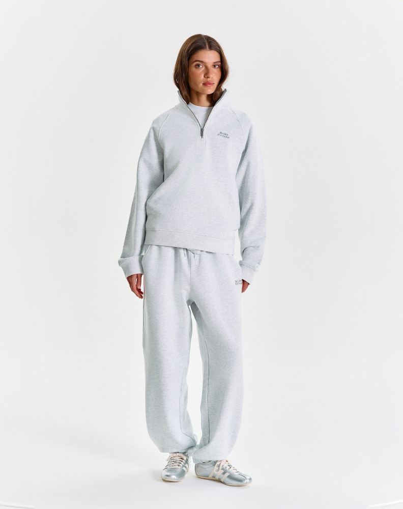 Серое меланжевое half-zip худи "Logo de base 01"