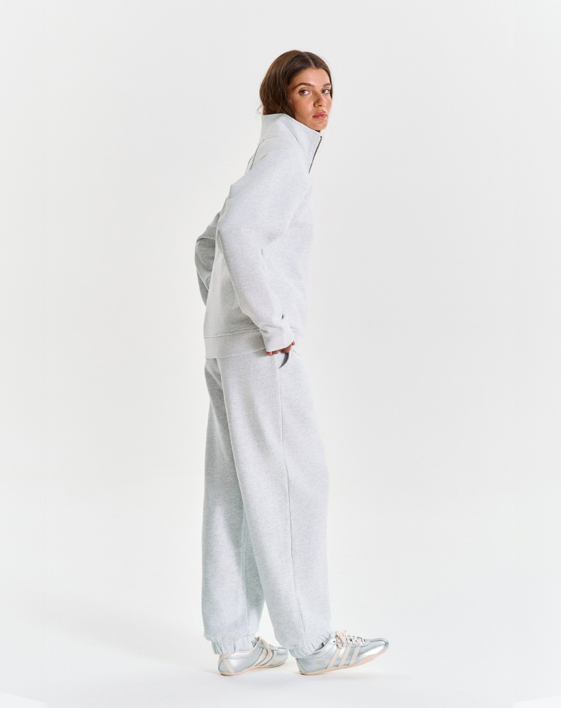 Серое меланжевое half-zip худи "Logo de base 01"