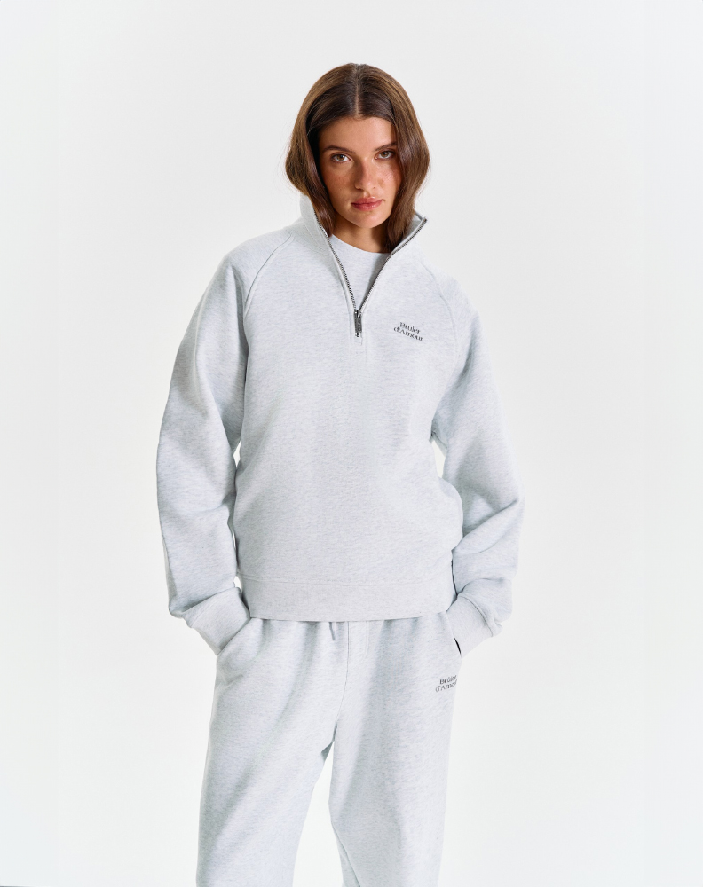 Серое меланжевое half-zip худи "Logo de base 01"