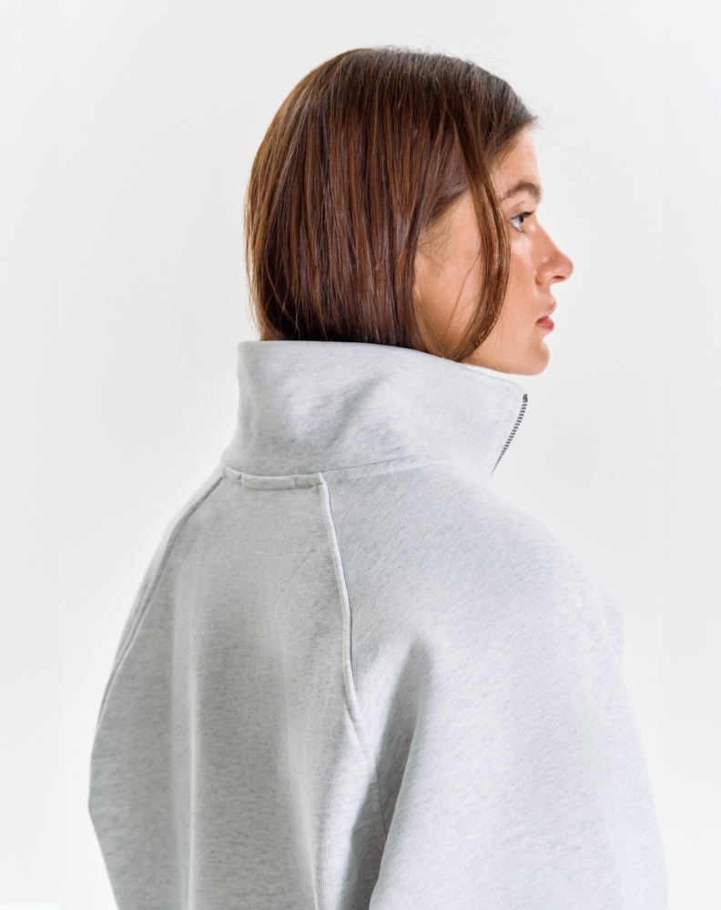 Серое меланжевое half-zip худи "Logo de base 01"