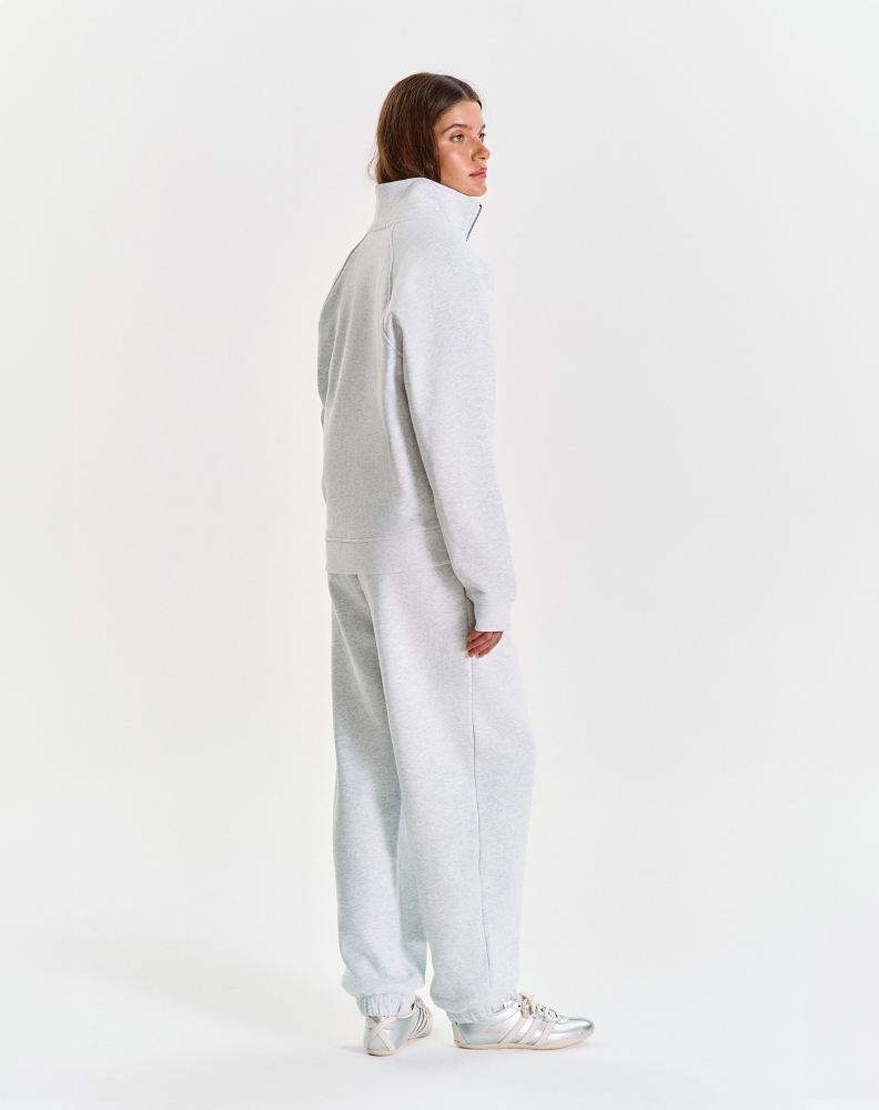 Серое меланжевое half-zip худи "Logo de base 01"