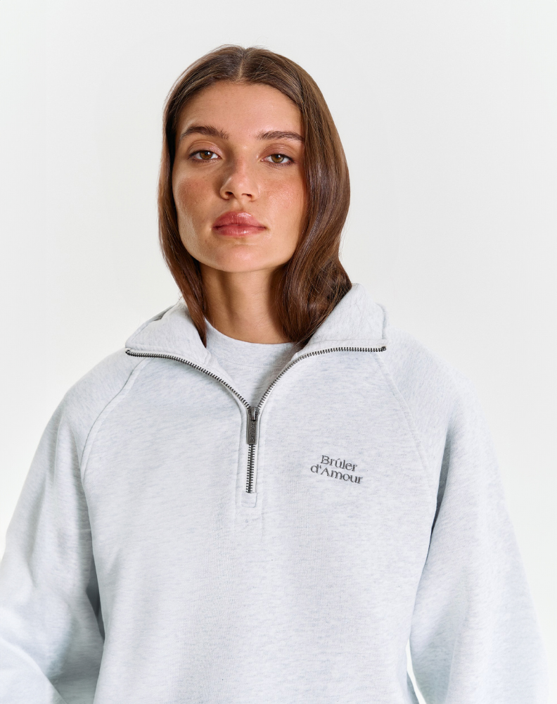 Серое меланжевое half-zip худи "Logo de base 01"