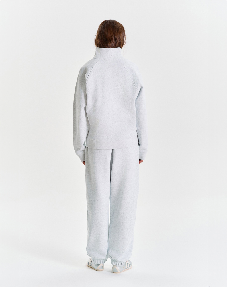 Серое меланжевое half-zip худи "Logo de base 01"