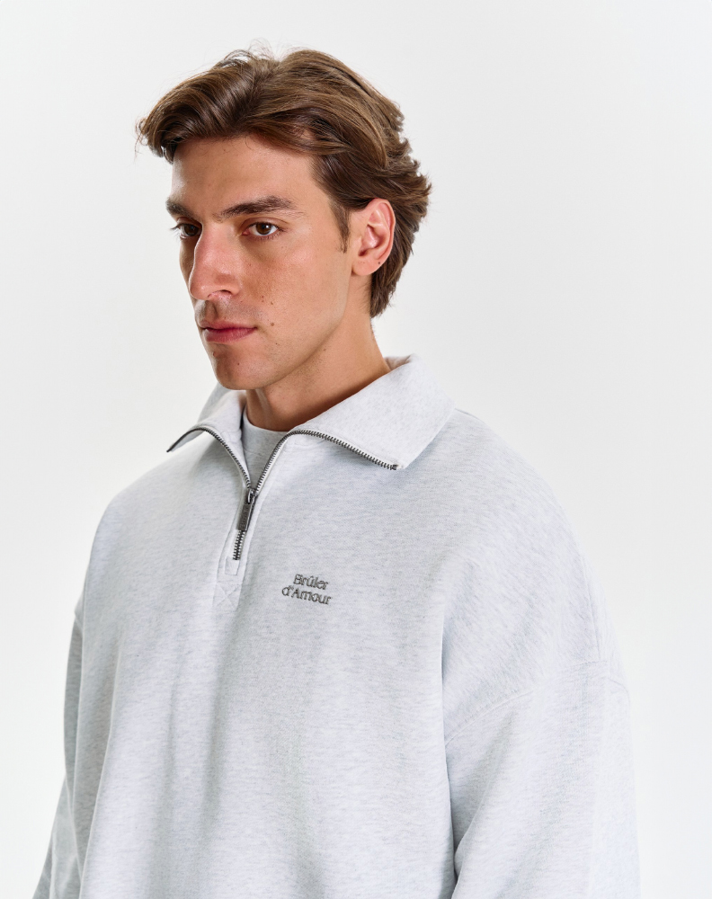 Серое меланжевое half-zip худи "Logo de base 02"