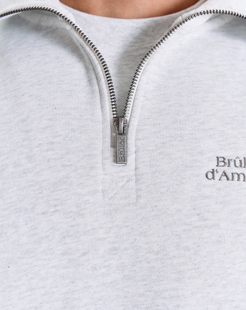 Серое меланжевое half-zip худи "Logo de base 02"