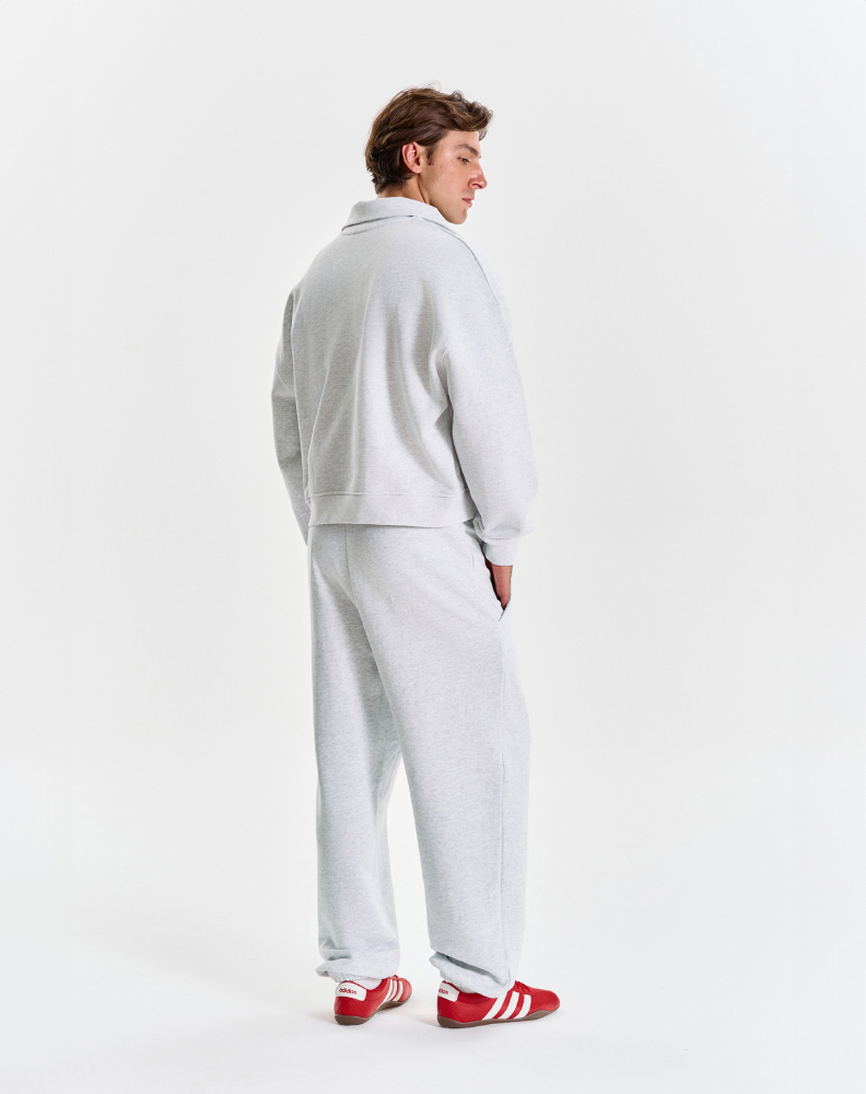 Серое меланжевое half-zip худи "Logo de base 02"