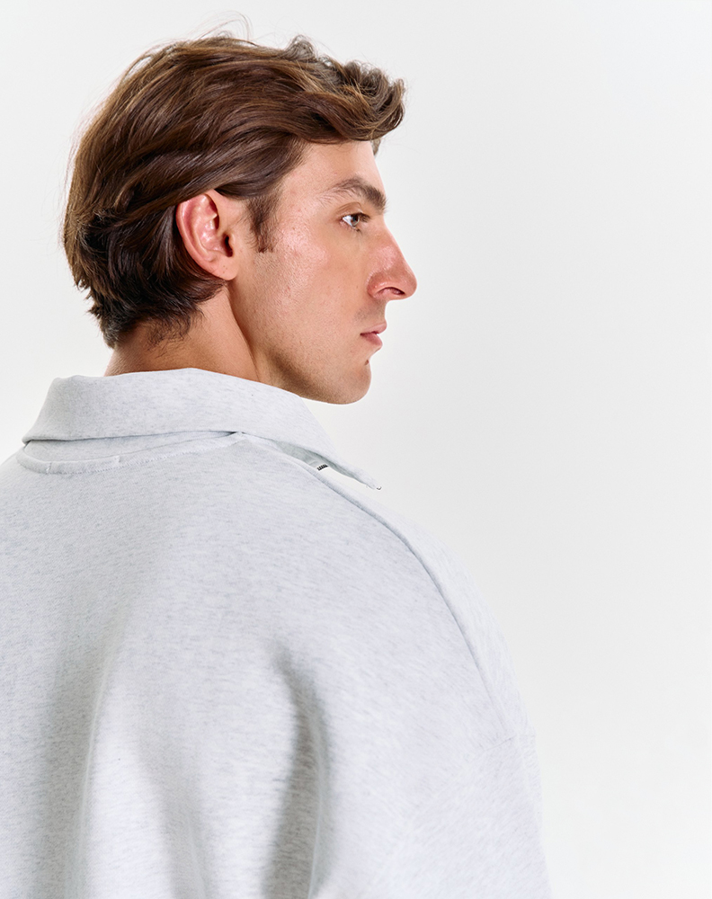 Серое меланжевое half-zip худи "Logo de base 02"