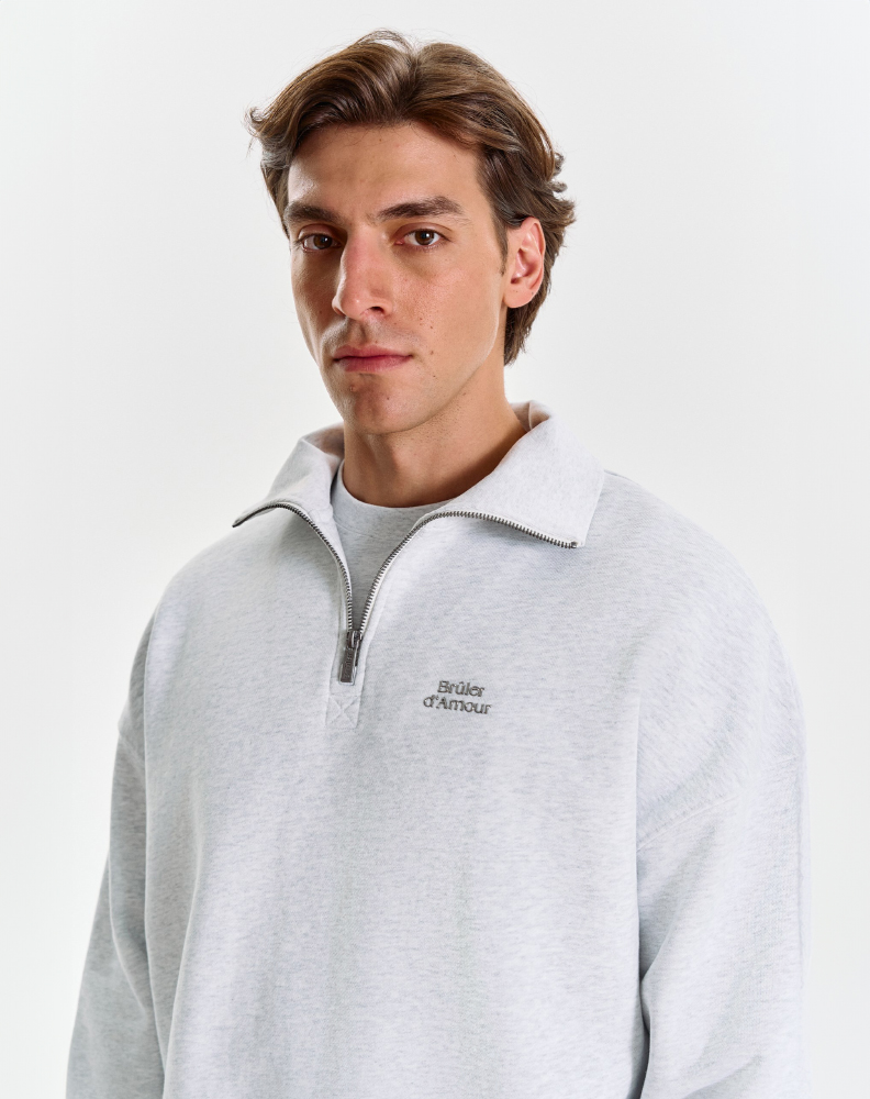 Серое меланжевое half-zip худи "Logo de base 02"