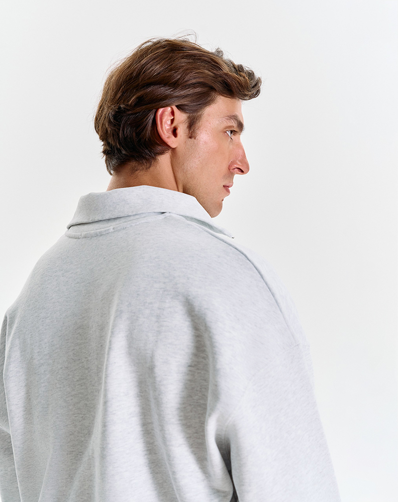 Серое меланжевое half-zip худи "Logo de base 02"