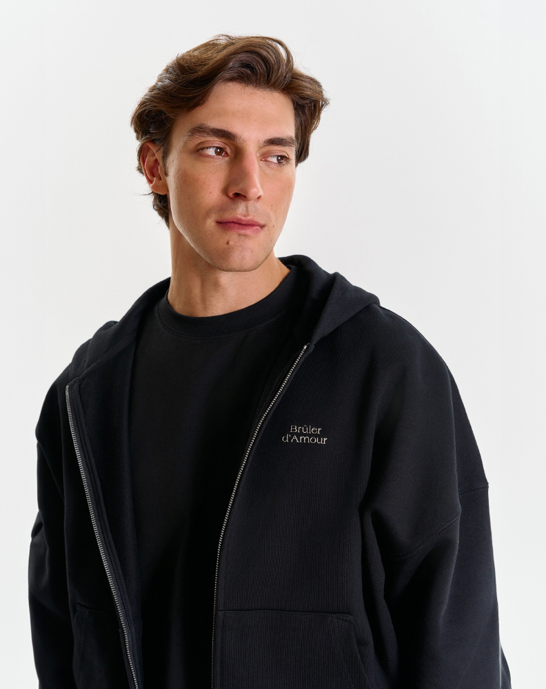 Чёрное оверсайз зип-худи "Logo de base 01"