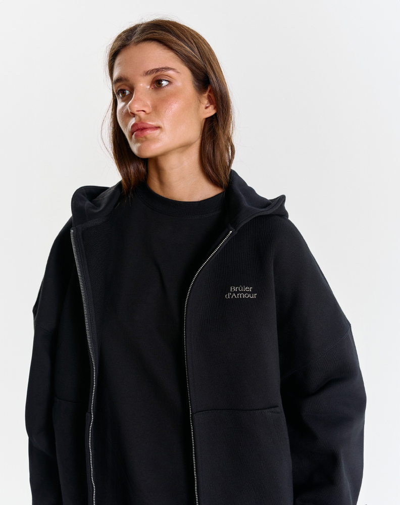 Чёрное оверсайз зип-худи "Logo de base 01"