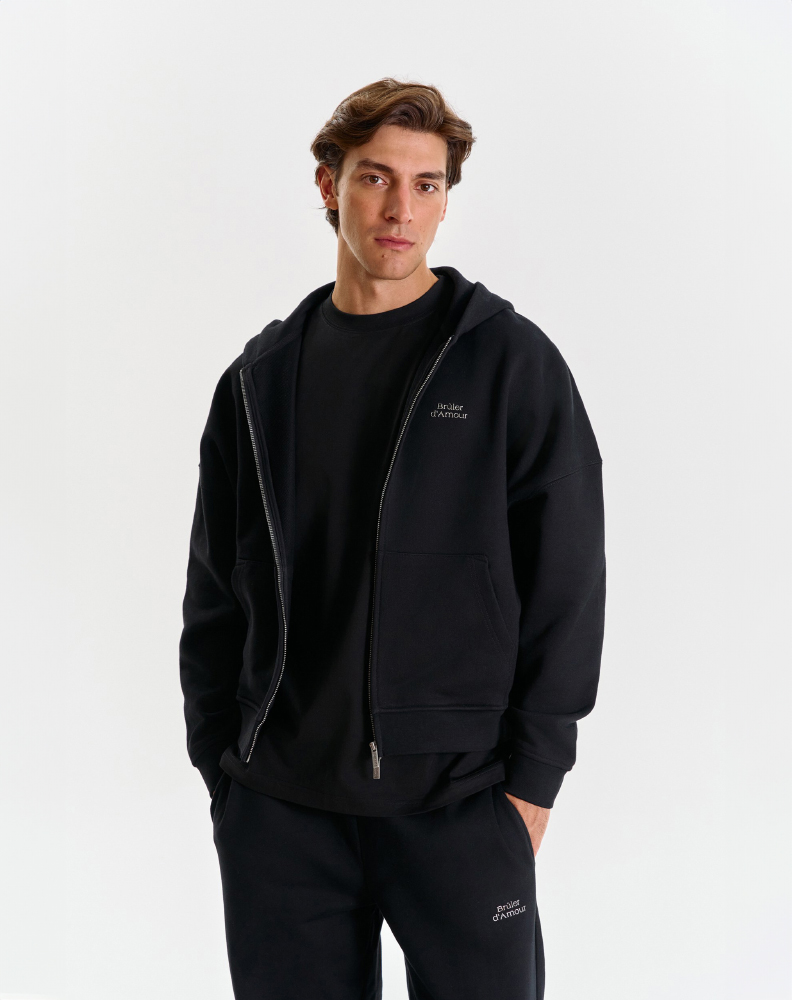 Чёрное оверсайз зип-худи "Logo de base 01"