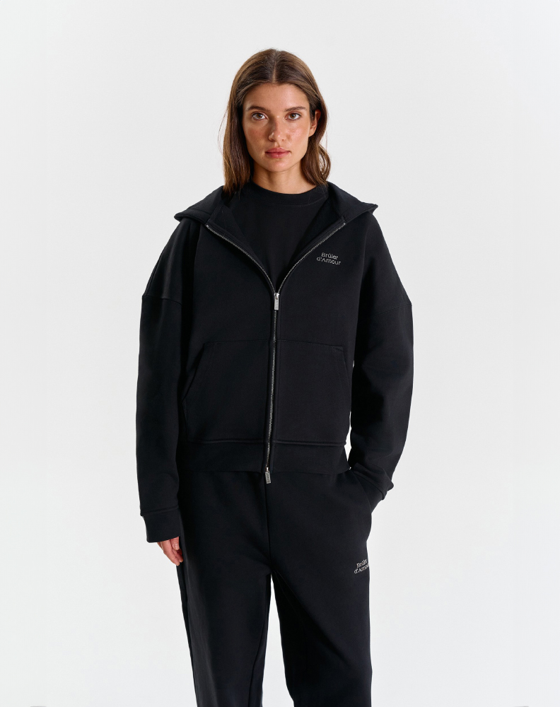 Чёрное оверсайз зип-худи "Logo de base 01"