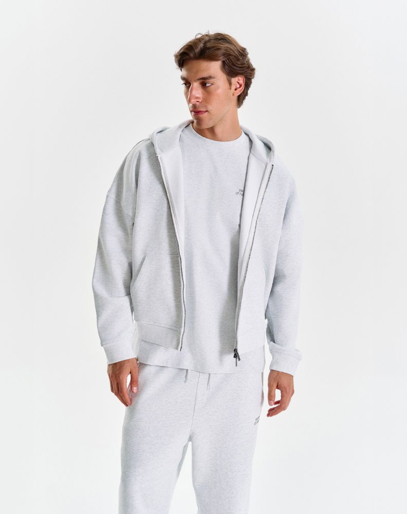 Серое меланжевое оверсайз зип-худи "Logo de base 01"