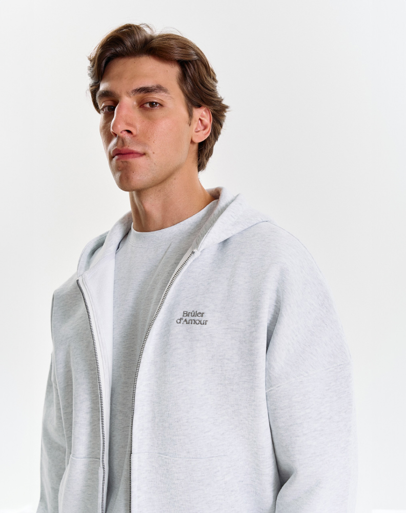 Серое меланжевое оверсайз зип-худи "Logo de base 01"