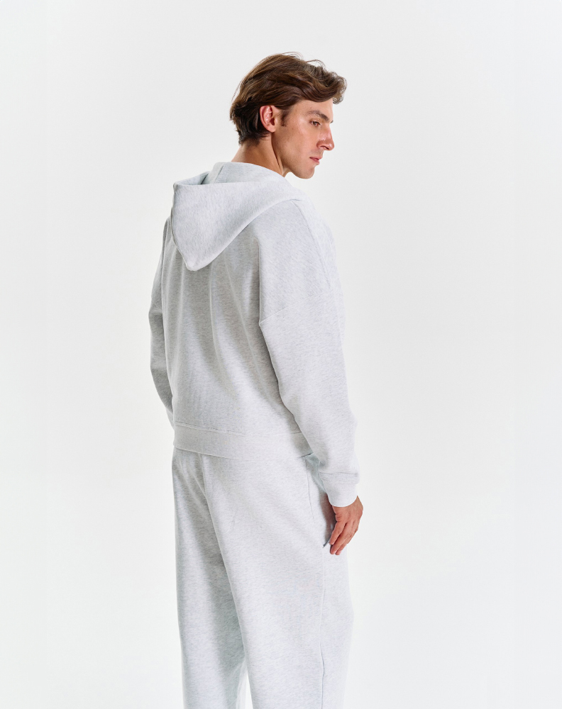 Серое меланжевое оверсайз зип-худи "Logo de base 01"