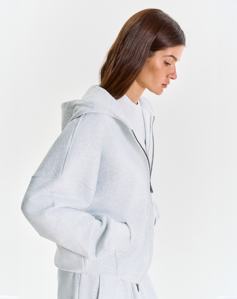 Серое меланжевое оверсайз зип-худи "Logo de base 01"