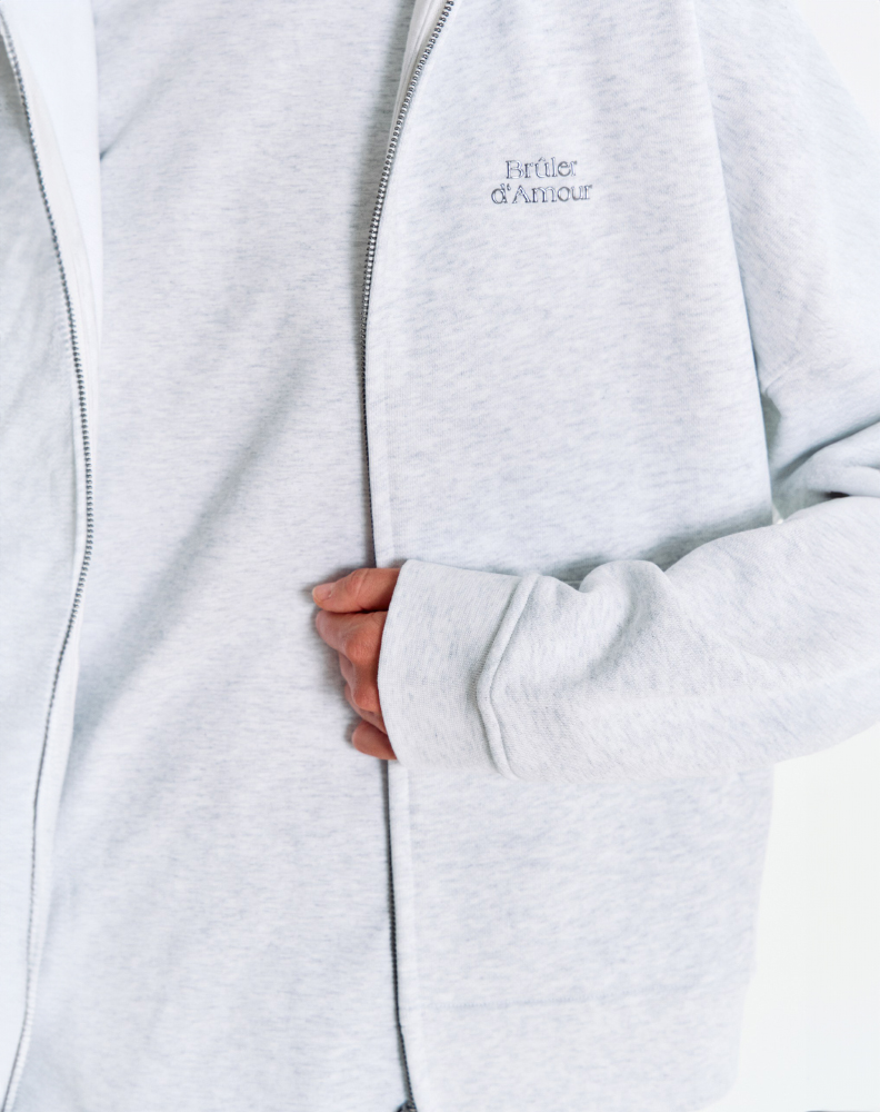 Серое меланжевое оверсайз зип-худи "Logo de base 01"