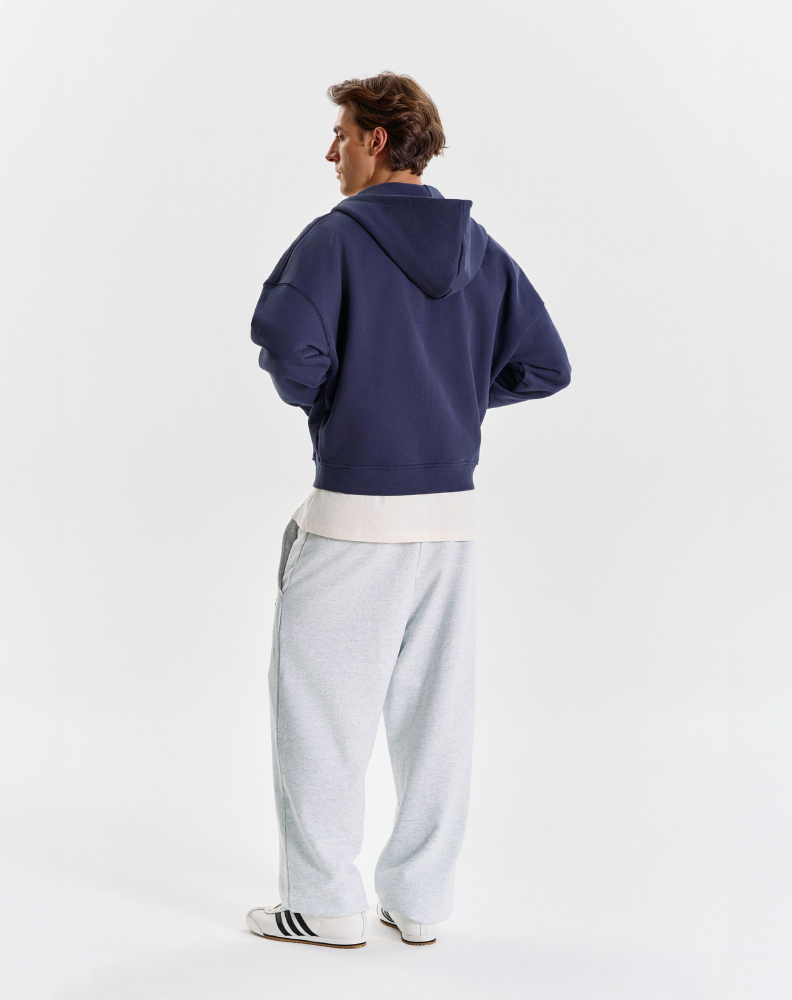 Тёмно-синее оверсайз зип-худи "Logo de base 01"