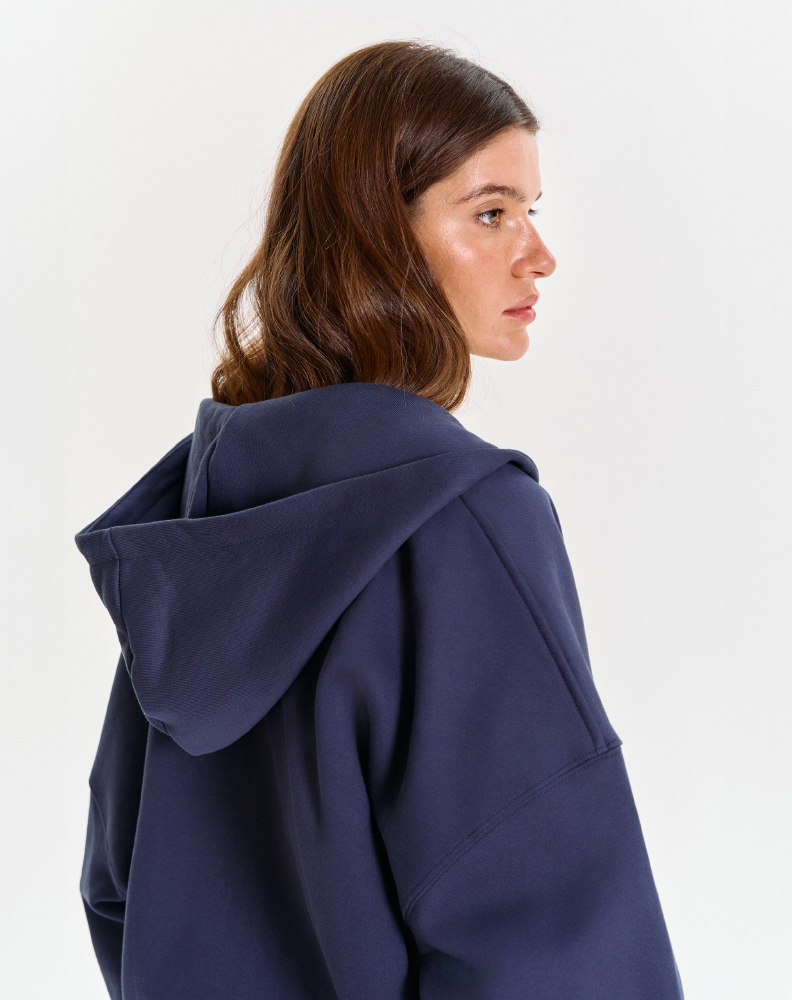 Тёмно-синее оверсайз зип-худи "Logo de base 01"