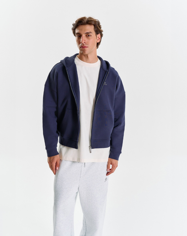 Тёмно-синее оверсайз зип-худи "Logo de base 01"