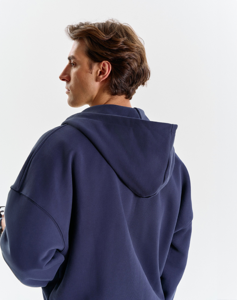 Тёмно-синее оверсайз зип-худи "Logo de base 01"