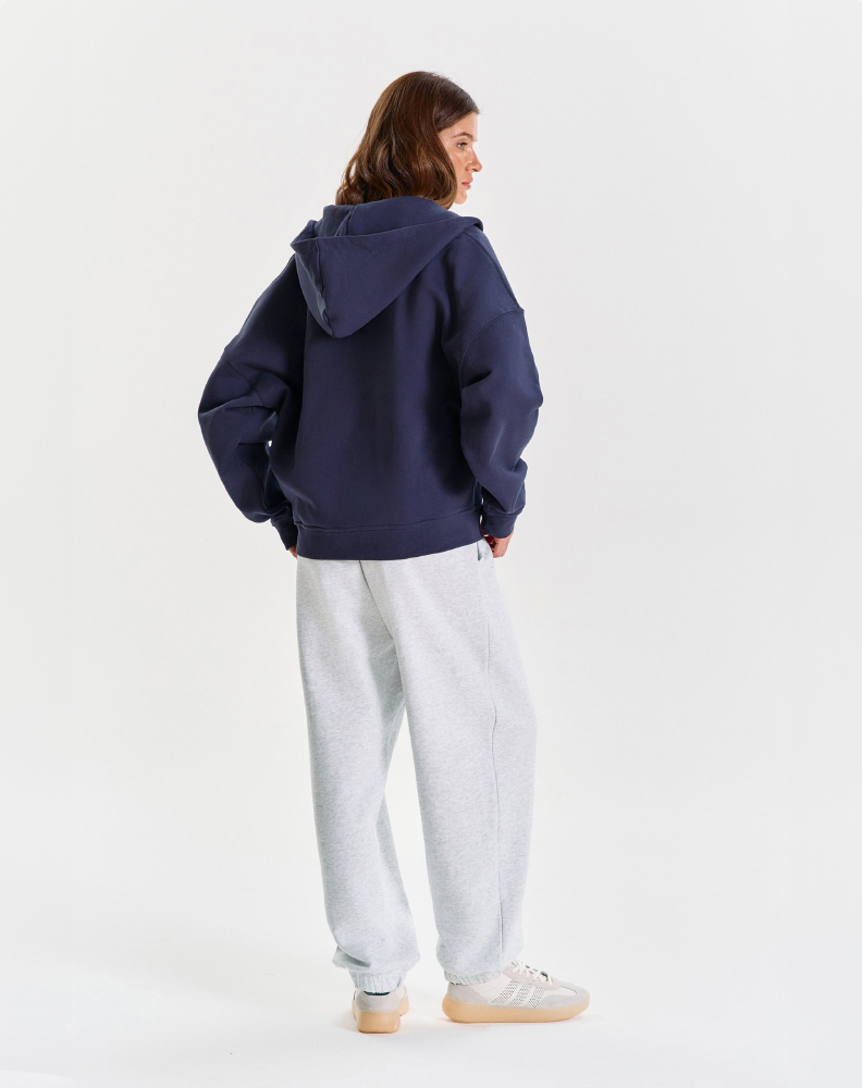 Тёмно-синее оверсайз зип-худи "Logo de base 01"