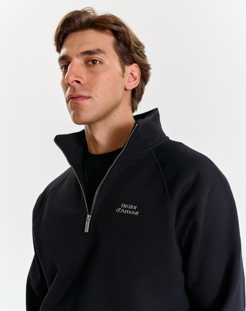 Чёрное half-zip худи "Logo de base 01"