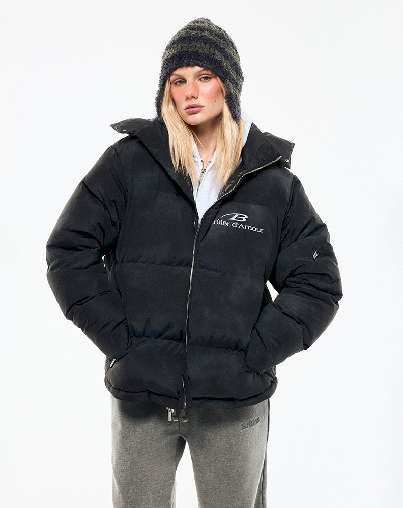 Зимний пуховик "Sable" чёрный с вкраплениями серого