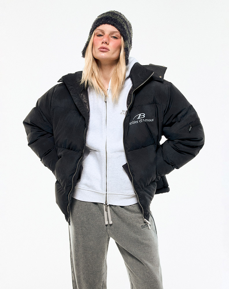 Зимний пуховик "Sable" чёрный с вкраплениями серого