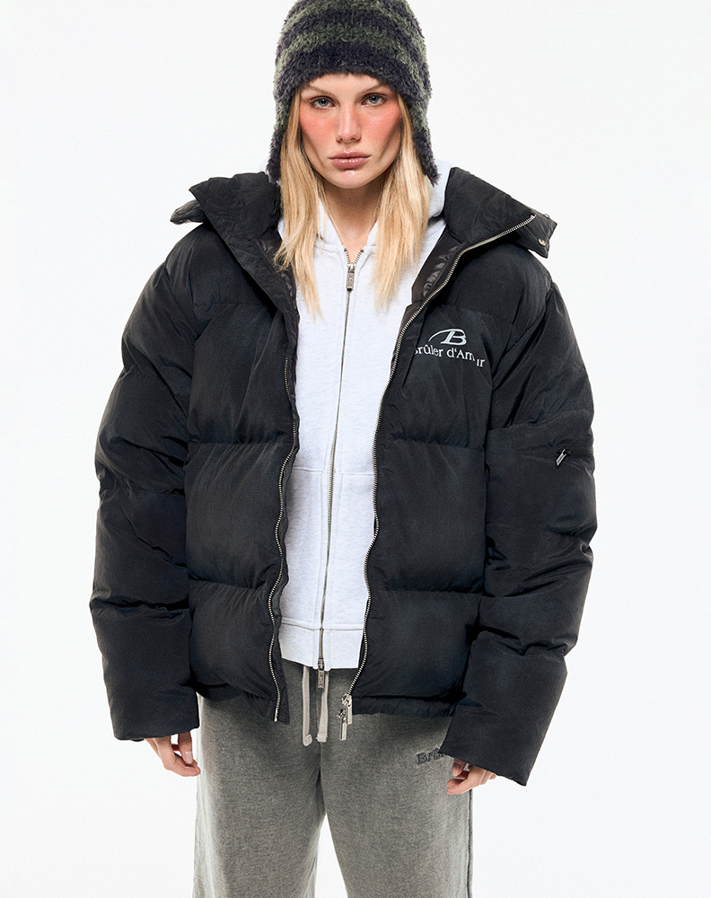 Зимний пуховик "Sable" чёрный с вкраплениями серого