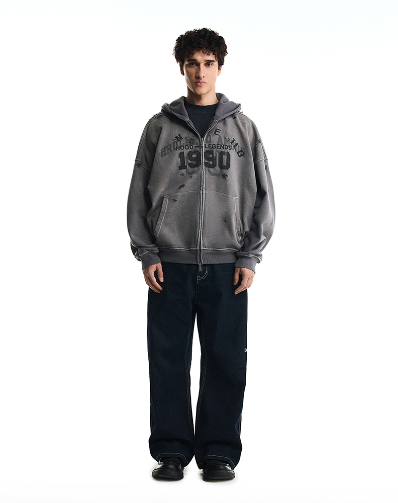 Зип-худи серого цвета “1990”