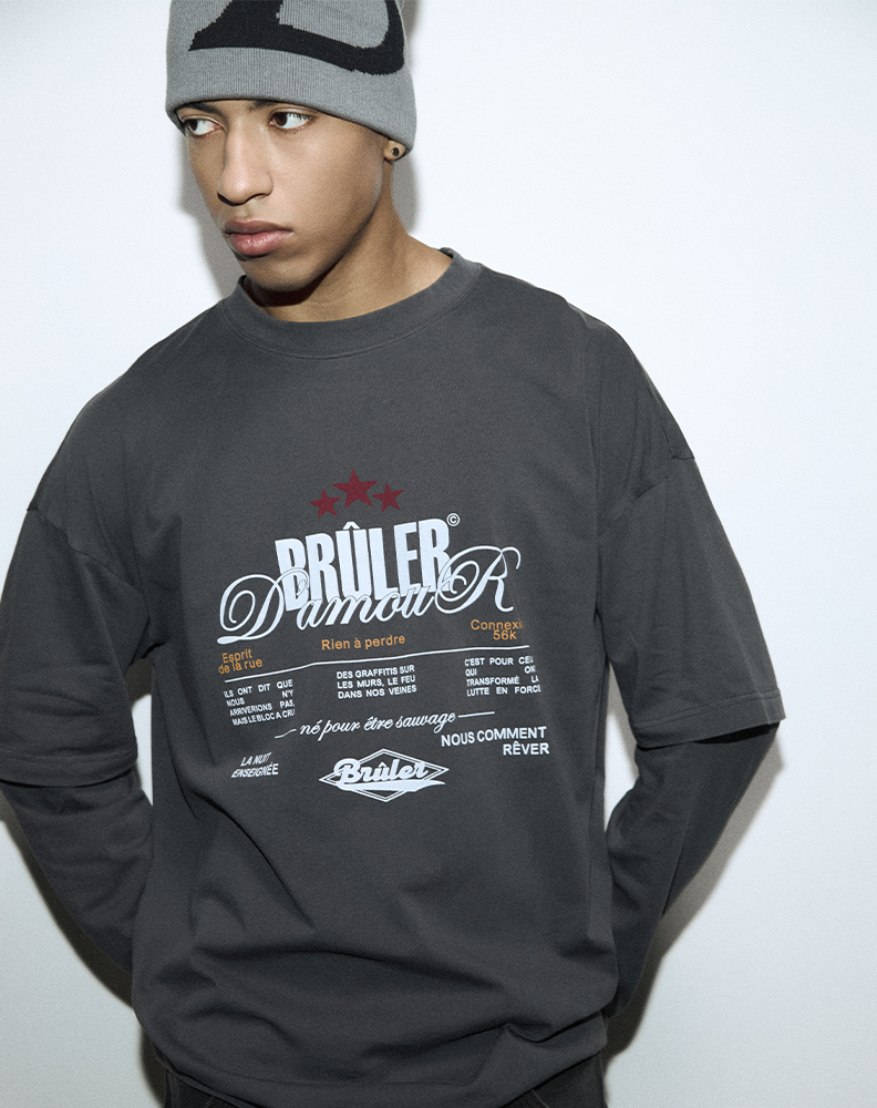 Оверсайз лонгслив с двойным рукавом графитового цвета “Note”