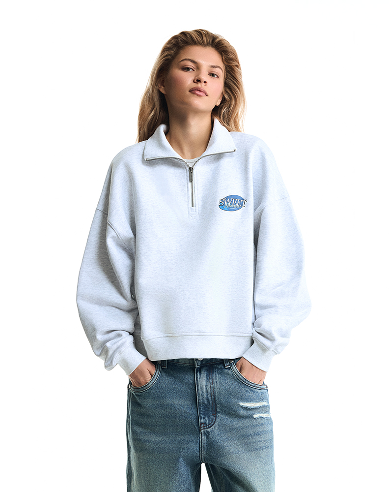 Серое меланжевое half-zip худи “Sweet Moment”