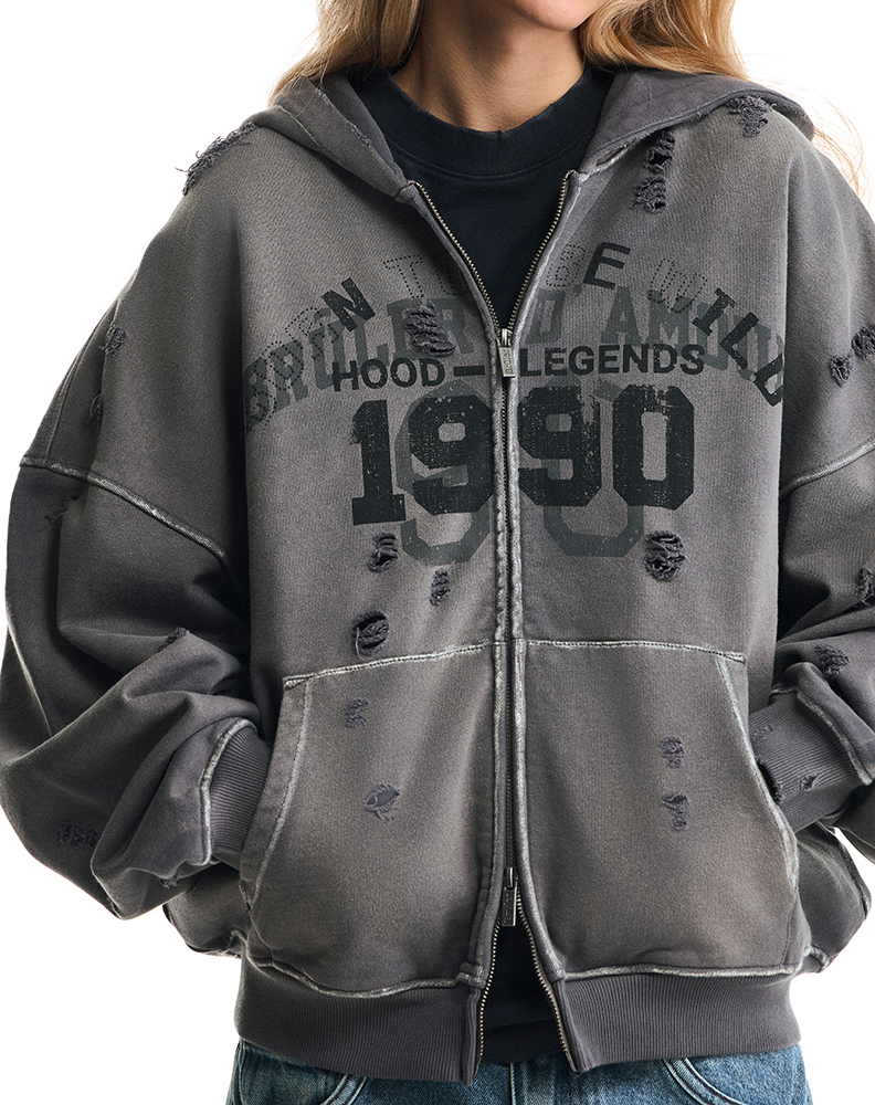 Зип-худи серого цвета “1990”