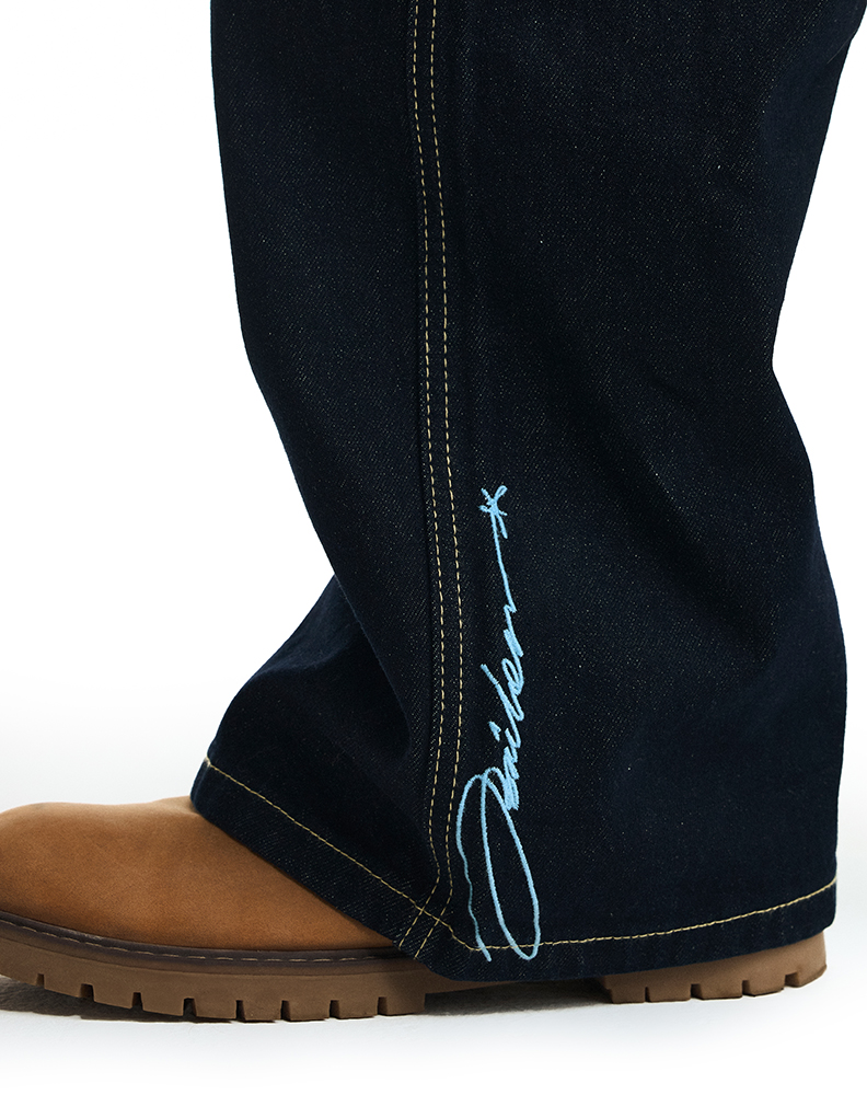 Синие оверсайз джинсы из сырого денима "Patrimoine"