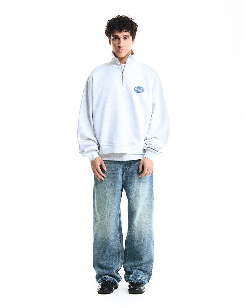 Серое меланжевое half-zip худи “Sweet Moment”