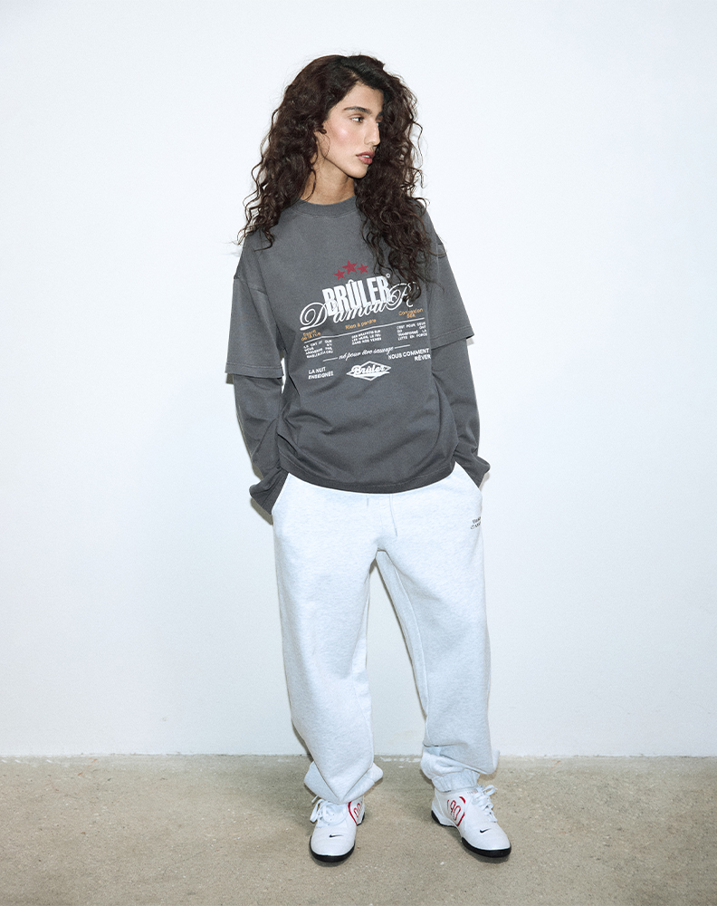 Оверсайз лонгслив с двойным рукавом графитового цвета “Note”