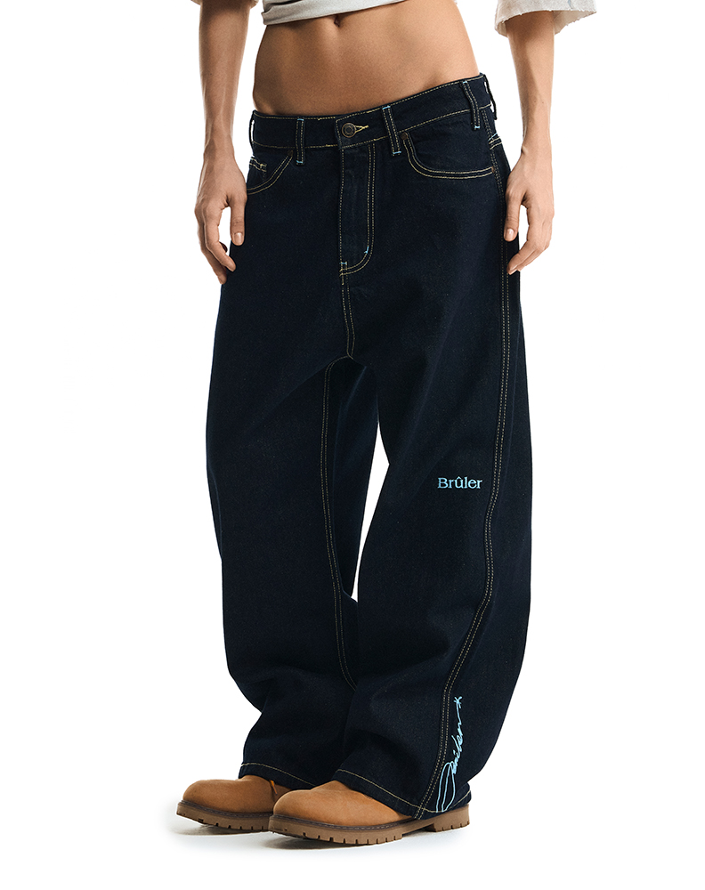 Синие оверсайз джинсы из сырого денима "Patrimoine"