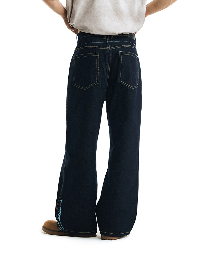 Синие оверсайз джинсы из сырого денима "Patrimoine"