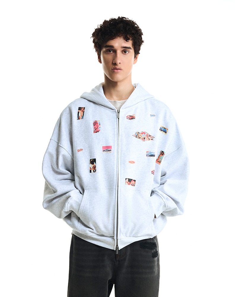 Зип-худи серого меланжевого цвета “Autocollant”