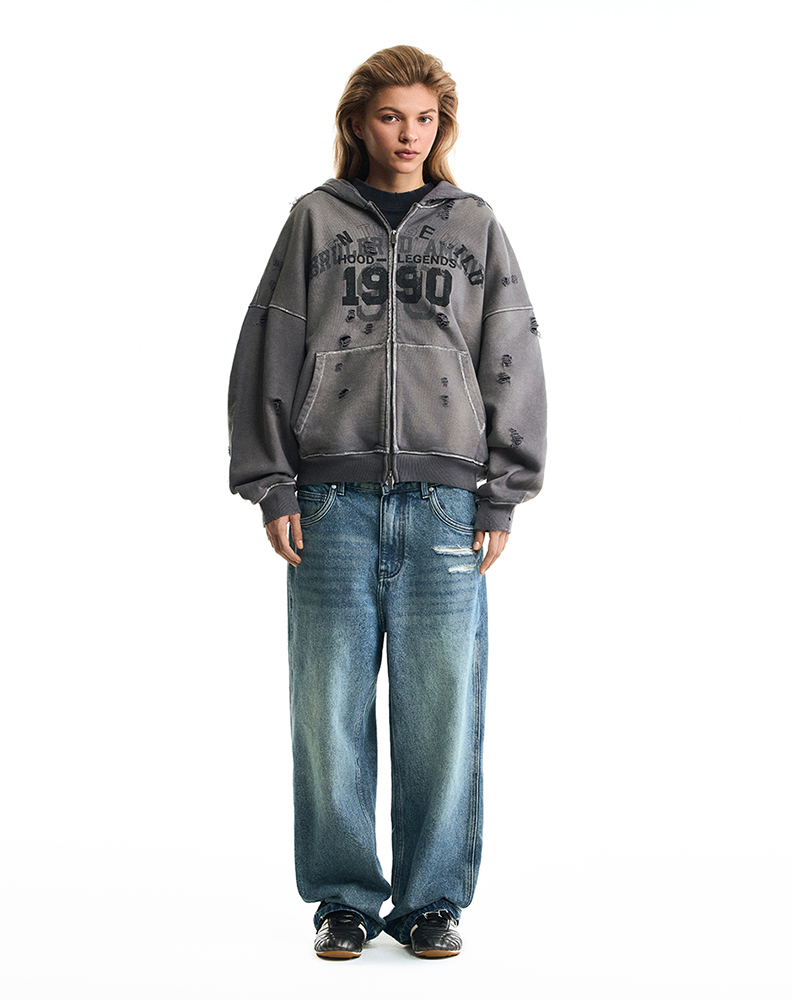 Зип-худи серого цвета “1990”